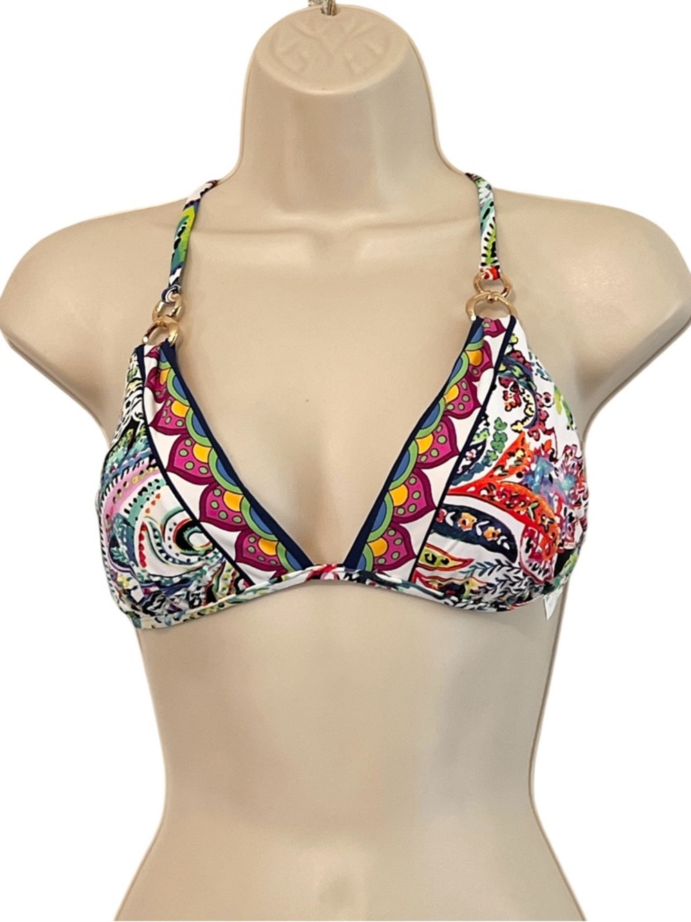 TRINA TURK Bikini Top Abstract Paisley Pattern, Multi- Color, Sz 6